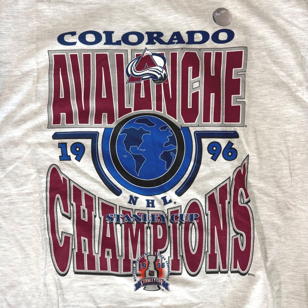 VTG Miro T-Shirt Mens XL Grey Colorado Avalanche 1996 Stanley Cup Champions NHL
